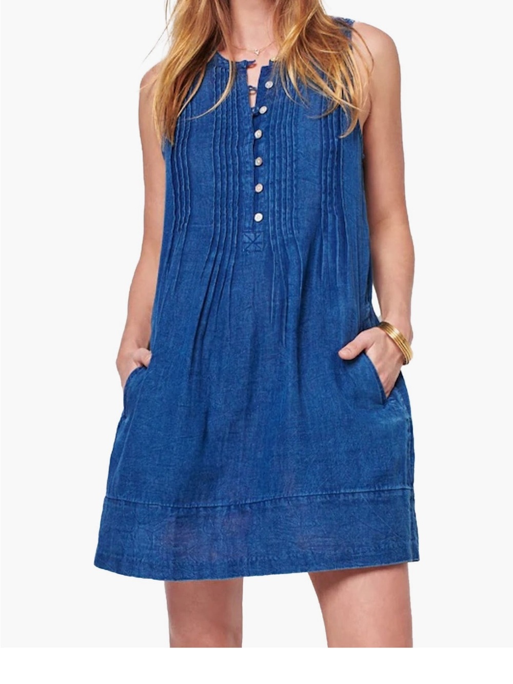 Faherty Isha Indigo Blue Sleeveless Organic Cotton Dress